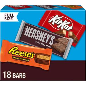 HERSHEY'S, KIT KAT and REESE'S Assorted Milk Chocolate Candy Variety Box, 27.3 oz (18 Count) (EXP 10/31/26)