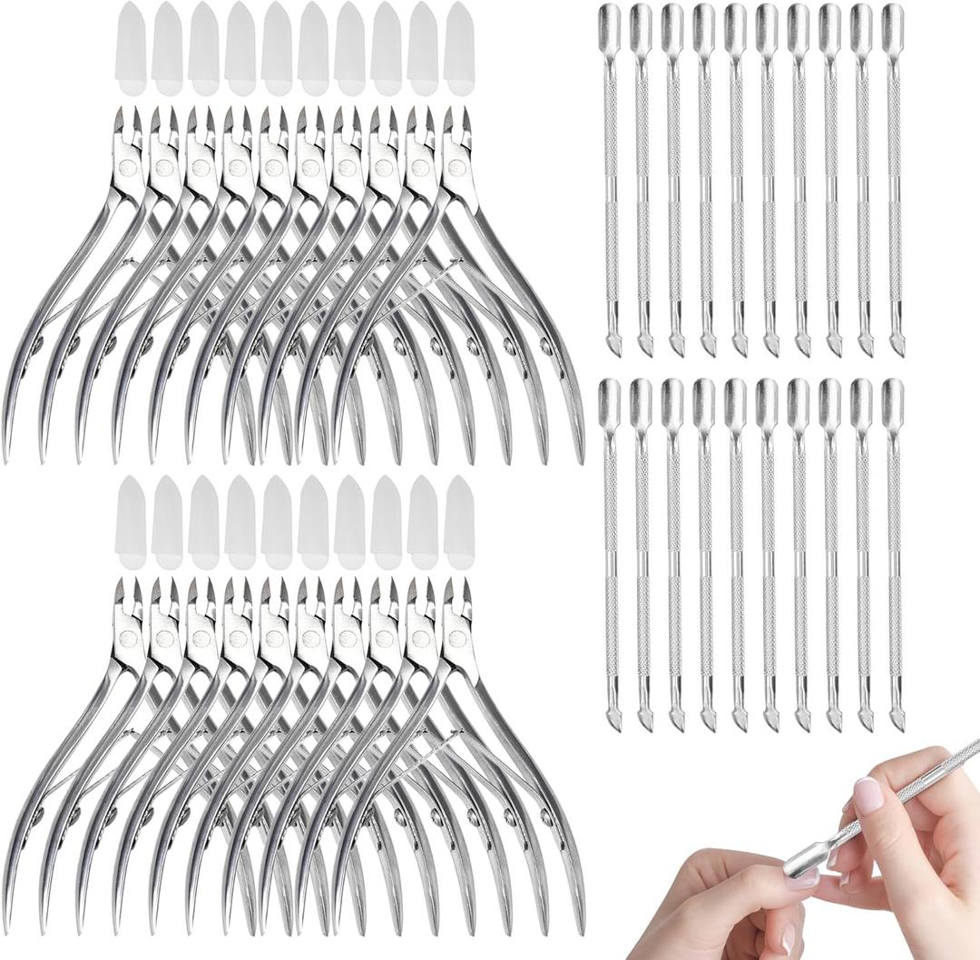 40 Pcs Cuticle Trimmer with Pusher,Stainless Steel Cuticle Nippers, Nail Edge Cutter Clippers Dead Skin Trimmer Pointed Pedicure Manicure Nipper Remover Care Tools Bulk for Fingernails Toenails