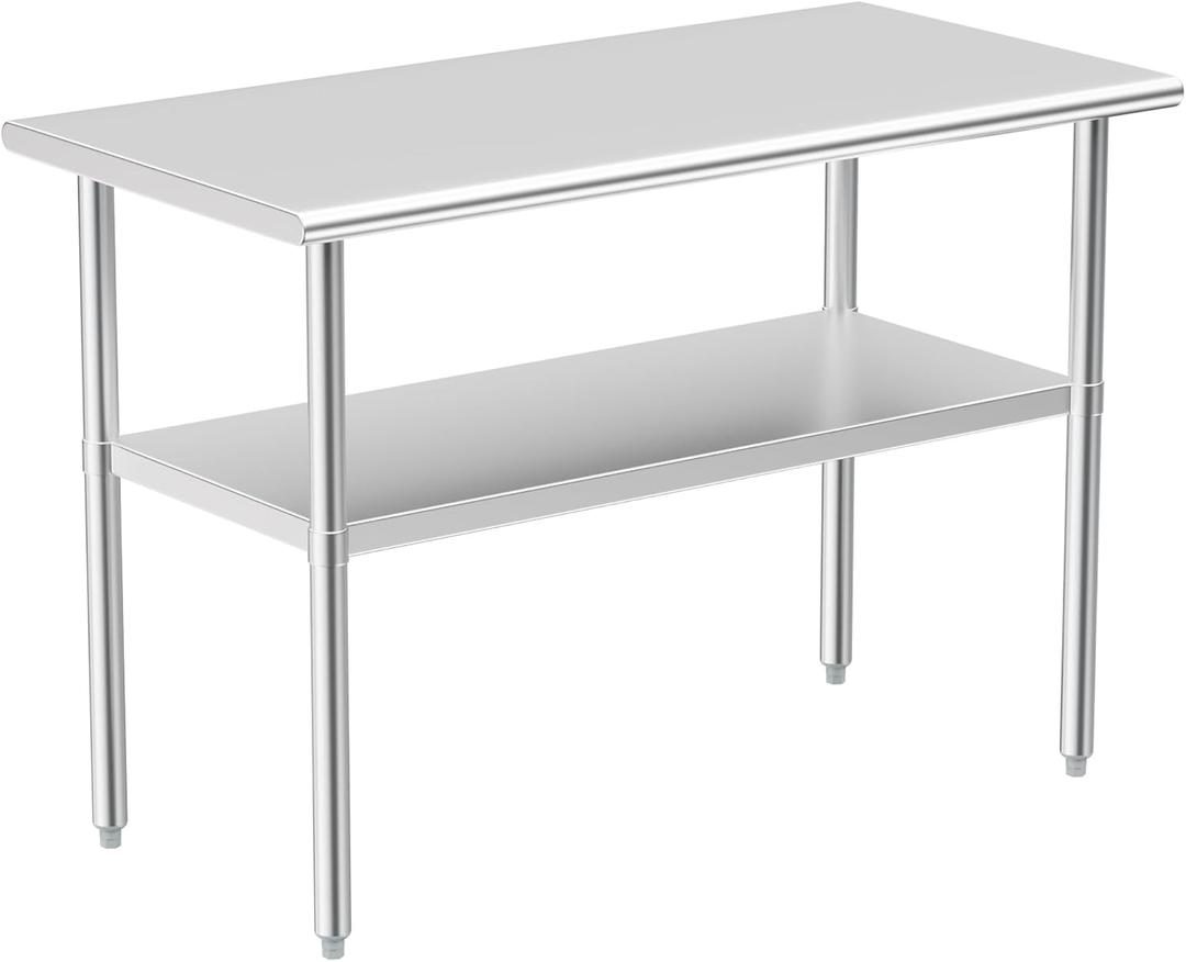 Stainless Steel Table for Prep & Work, 24x48 Inches, Metal Commercial Heavy Duty Table with Adjustable Under Shelf for Restaurant, Home and Hotel