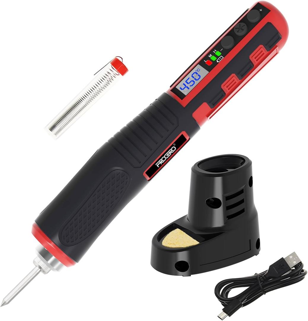 FrogBro Cordless Soldering Iron with Adjustable Cordless Temperature 392°F-842°F Type-C Fast Charging, LED Display, Portable Rechargeable Soldering Kit，Auto Sleep/ Shut-Off & Safety Lock
