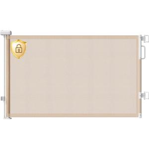 Retractable Baby Gate for Stairs, 55" Wide Mesh Dog Gate Indoor, 34'' Tall Child Gate for Doorways, Hallways, Deck, Indoor Outdoor Pet Baby Safety Essentials for Home, Beige