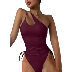 Eomenie Women's One Piece One Shoulder Swimsuit with Drawstring Tummy Control Bathing Suit Sexy High Cut Swim Suits XL