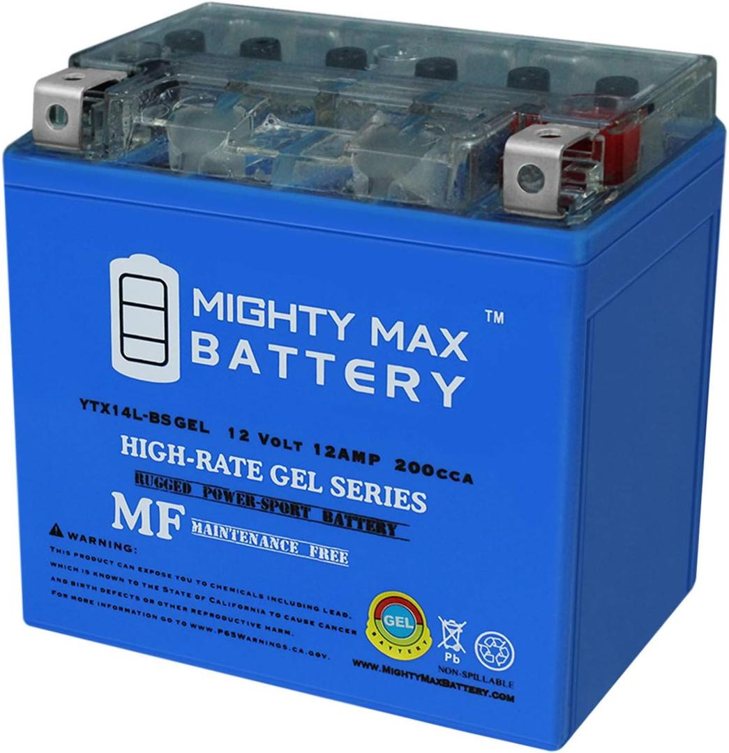 Mighty Max Battery YTX14L-BS GEL -12 Volt 12 AH, GEL Type, 200 CCA, Rechargeable Maintenance Free SLA AGM Motorcycle Battery