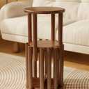 Solid Wood Stackable Stools Set of 4, 100% Wooden Stool No Installation Required Walnut Side Table Multifunctional Space Saving 18 Inch Round Stool Modular Interlocking Coffe Table for Living Room