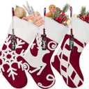 Set of 3 Personalized Christmas Stockings with Name Tags, 17.3 3D Xmas Stocking, Snow, Reindeer and Candy Canes Embroidered Stockings for Family Holiday Party Mantle Decorations