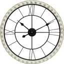 SwallowLiving 24 Inch Wooden Beaded Framed Minimalist Black Metal Wall Clock with Roman Numerals - Elegant Home Decor, Silent Quartz Movement, Perfect for Living Room, Kitchen, or Bedroom