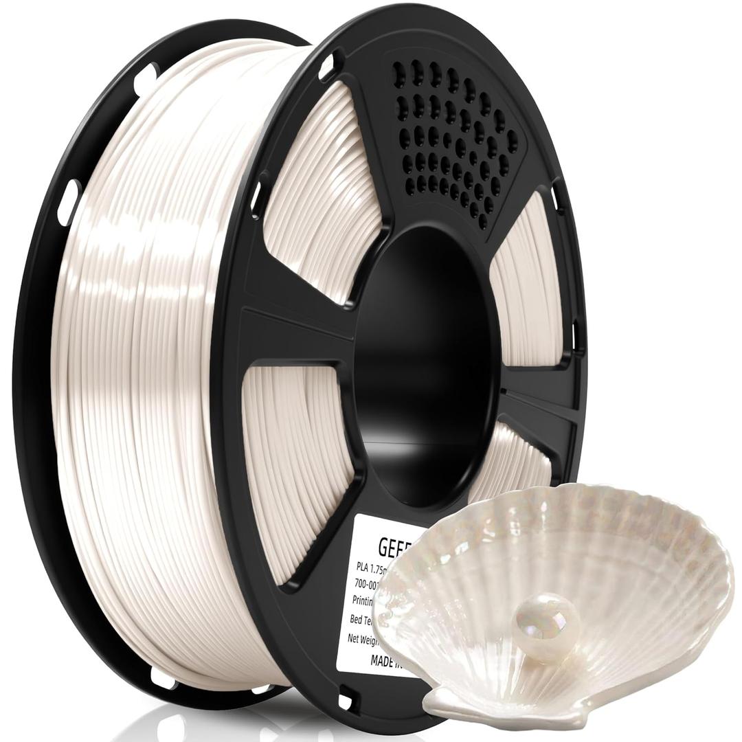 Geeetech Silk PLA Filament 1.75mm for 3D Printer, Metal-Like Shiny Consumable 1kg (2.2lbs) 1 Spool, Dimensional Accuracy +/- 0.03 mm,Metallic White