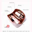 Travel Makeup Bag for Women, Large Capacity Cosmetic Bags for Girls, Compact Pouch Make up Organizer, Waterproof Toiletry Bag with Divider and Handle (Pink)