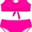 HOZIY Teen Bathing Suits Girls Bikini Sets Junior Contrast Trim Crisscross Tie Back Swimsuits Kids Beach Swim Suit Swimwear Hot Pink, 15-16 Years