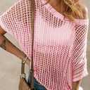Ecosunny Womens Summer Crochet Tops Scoop Neck Short Sleeve Pullover Sweater Hollow Out Knit Tops Shirts Beach Cover Ups (Pink, L)