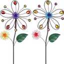 YEAHOME Garden Decor for Outside, 2 Pack 22.2“ Hollow-Out Flower Garden Stakes Spring Decor, Metal Flowers with Shaking Head Yard Art for Outdoor Lawn Backyard Porch Patio Garden Decorations