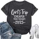 COLORFUL BLING Girls Trip Shirt for Women 2024 Novelty Travel Tshirt Adventure Hiking Summer Vacation Casual Tee (Medium, 2025-dark Grey 2)