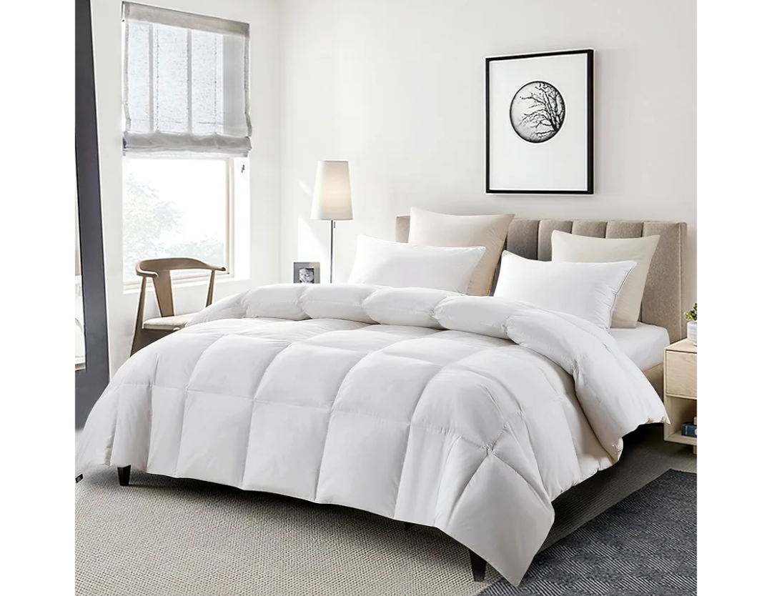 Serta Goose Feather Down Fiber Cotton Comforter King Size - 100% Cotton Duvet Insert - Hotel Luxury Hypoallergenic Bedding Comforter All Season Medium Warmth 106 x 90 Inch White