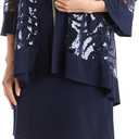 R&M Richards Womens Drape-Front Printed Two Piece Dress (6, Navy)