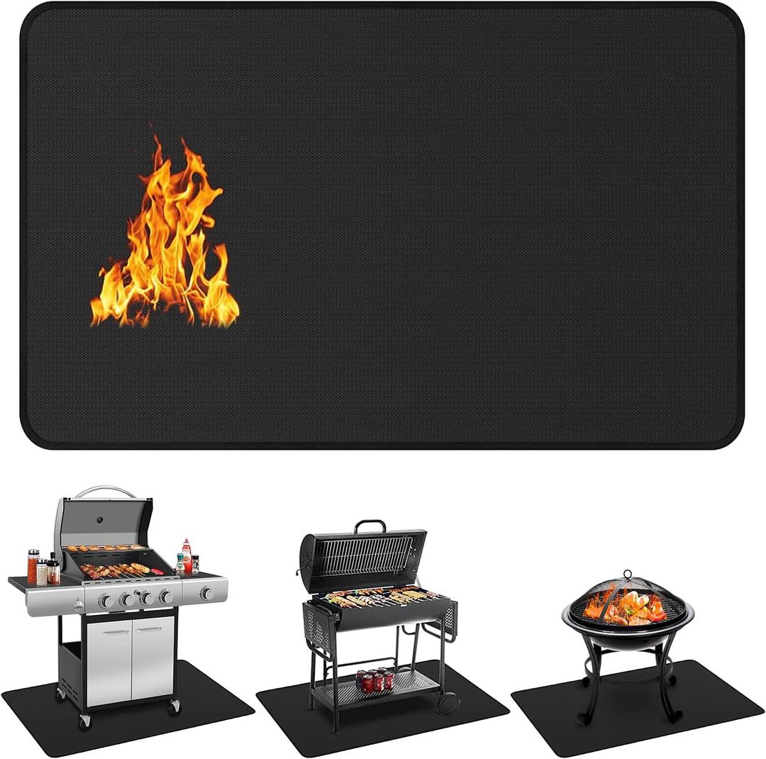 Protebox 48 x 30 inch Under Grill Mats for Outdoor Grill, Double-Sided Fireproof Deck and Patio Protector Mat, Waterproof Oil-Proof BBQ Floor Pad Indoor Fire Pit Fireplace Mat