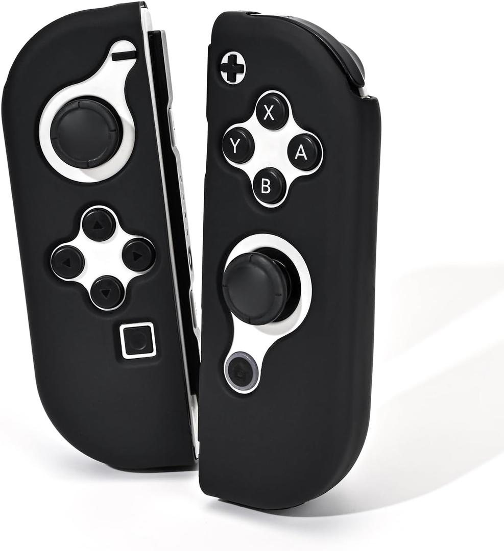 DLseego Protective Case for Switch Joy Con Controllers, 1 Pairs Handheld Soft Silicone TPU Cover Replacement Shell Pure Color Case Suitable for Switch & OLED Model Joy Cons - Black