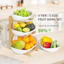 Seven Sparta 3 Tier Fruit Bowl for Kitchen Counter (PLUS Series) / Ceramic Serving Bowls with Bamboo Stand/Big Size Tiered Fruit Basket for Fruit Vegetable Storage, Dessert, Salad Buffet Server
