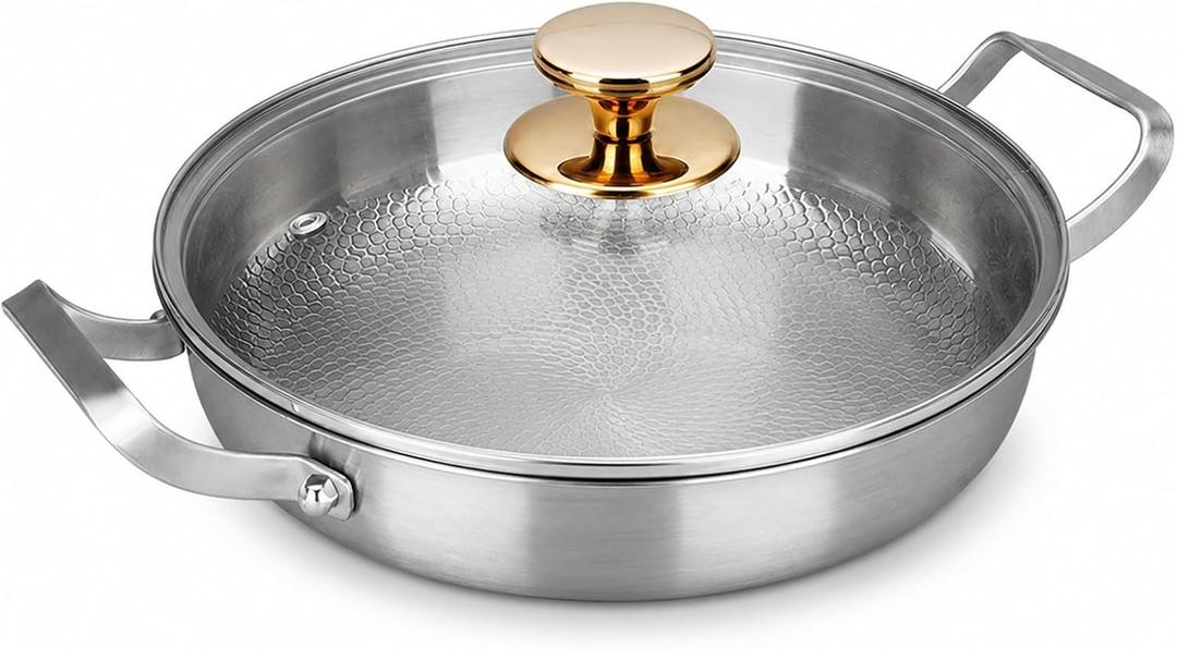 Titanium Pans for Cooking, Upgrade Double Handle Non Stick Titanium Hammered Pan, Ultra-Durable, Scratch-Resistant, Even Heating Skillet, Induction & Oven-Safe, Dishwasher Safe, PFOA Free Cook
