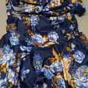 Floral One Piece Swimsuits for Women Tummy Control Swimsuit Swimwear Skirt V Neck Swim Dress Bathing Suit Navy Blue L