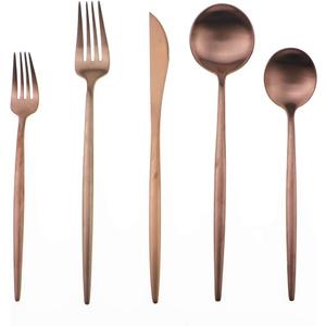 Matte Rose Gold Silverware Set,Gugrida 5-Piece 18/10 Stainless Steel Satin Finish Flatware Set,Kitchen Utensil Set,Tableware Travel Cutlery Set for Camping Office or School Lunch, Dishwasher Safe