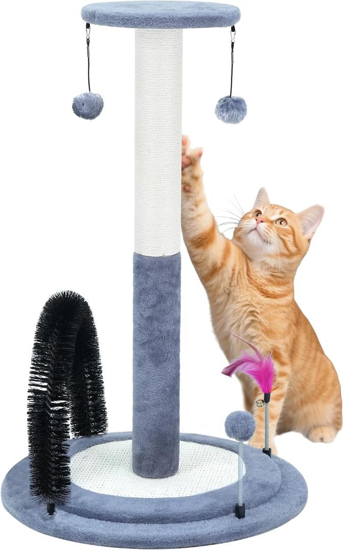 ROYPET Multifunctional Cat Scratching Posts for Indoor Kittens,Cat Scratching Posts for Play and Activity,Scratching Posts with Feather Toys and Self-Grooming Brush,Grey (042 medium)
