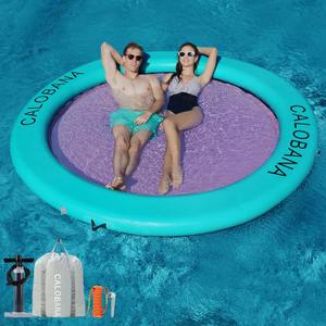 Round Floating Ring Inflatable Water Hammock Heavy Duty River Floats Lake Raft for Adults Tanning Pool Lounger Float Island Platform Pad Mat for Party, 10ft. (Mint Green+Pink)