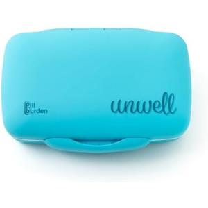 Cute, Large Pill Organizer – Big Silicone Travel Case for Vitamins & Supplements in Blue/Unwell