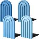 Harloon 4 Pcs Boho Arch Wooden Bookends, Decorative Rainbow Book Stoppers with Non-Slip Metal Base, 5x3x4 Inches, Cute Shelf Decor for Heavy Books, Home Office Study Desk Organizer(Denim Blue Color)