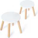 Frogprin 2 Pack Wooden Kids Stool - Perfect for Sensory Table, Toddler Step Multi-Purpose Sitting, Children's Small 10.23in Round Stable Natural Anti-Slip