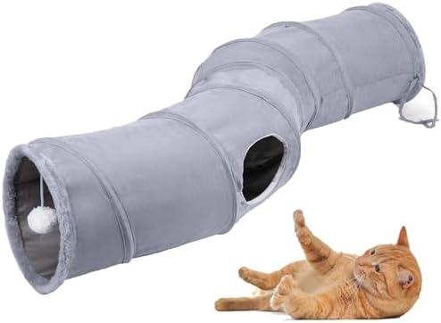 TiLanmiy S-Shape Collapsible Cat Play Tube Toys with Plush Ball, Indoor Play Tunnel for Puppy, Kitty, Kitten, Rabbit