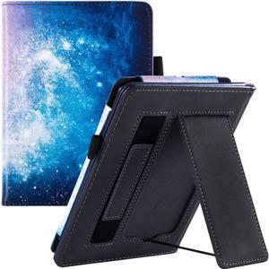 Stand Case for 6.8" Kindle Paperwhite 11th Generation - 2021 & Paperwhite Signature Edition e-Reader - PU Leather Sleeve Cover with Hand Strap/Auto Wake/Sleep, Galaxy