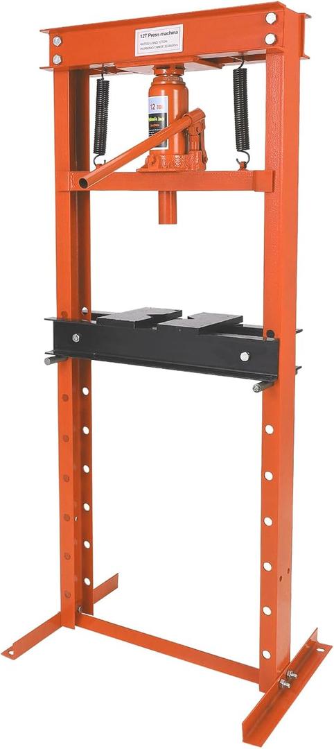 Hydraulic Press 12ton Hydraulic Shop Press H-Frame Garage Floor Adjustable Shop Press with 2 Plates Adjustable Working Table Height, Orange