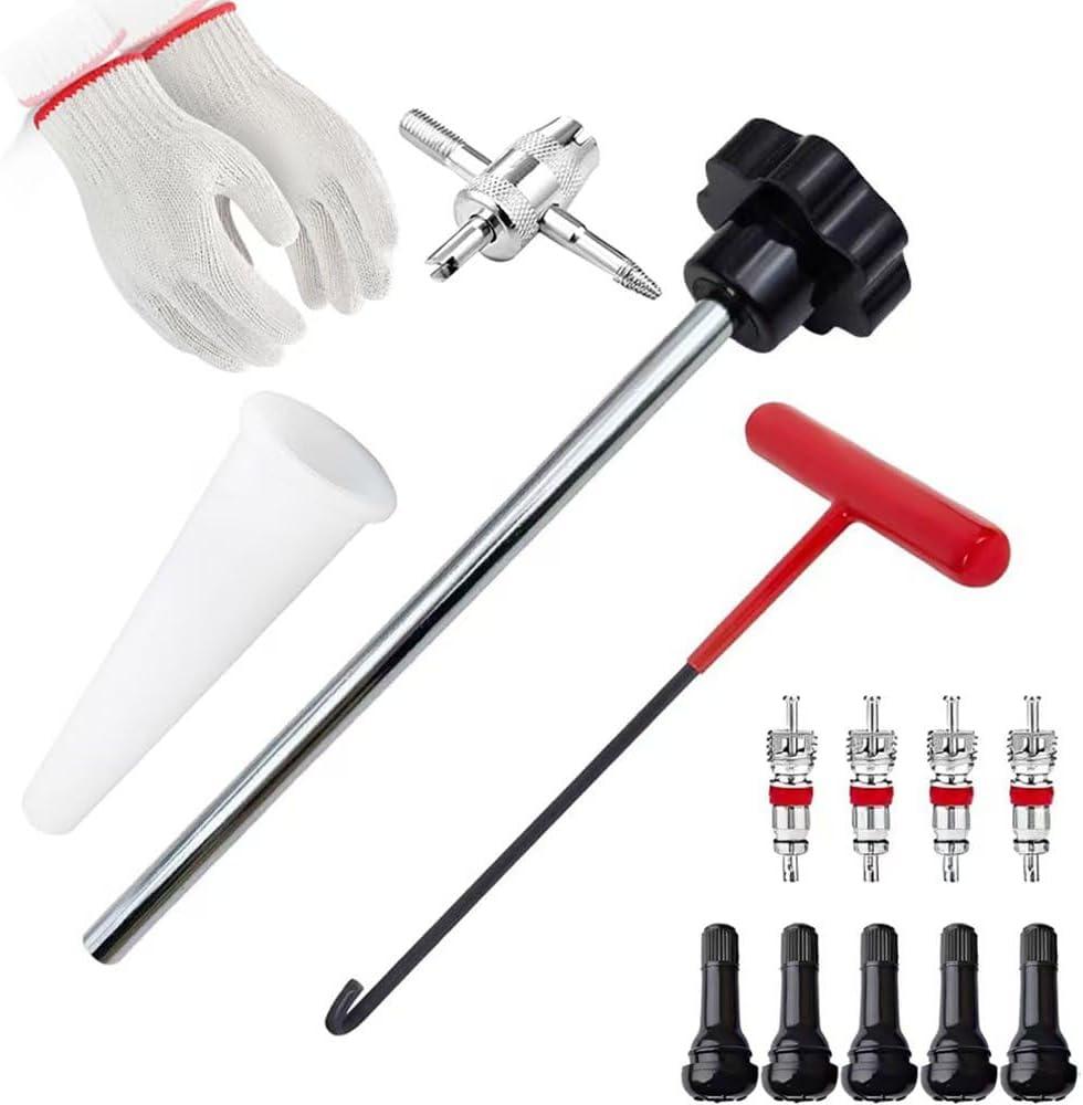 Tire Valve Stem Removal Installation Tool Kit,Tire Valve Core Removal Replacement Tool Kit,TR413 Valves with Valve Core and Valve Core Disassemble Tool,for Cars Lawn Mowers ATVs Motorcycles