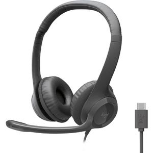 Logitech H391 Wired Headset for PC/Laptop, Stereo Headphones with Noise Canceling Microphone, USB-C, in-Line Controls, Works with Chromebook - Graphite