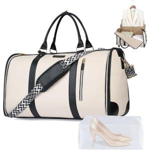 Convertible Garment Bag for Travel, Carry on Garment Duffel Bags with Shoe Pouch Weekender Bag for Men Women 2 in 1 Hanging Suitcase Suit for Business Trip, Vacation (Beige), 22.2"L x 10.6"W x 13"H