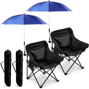 2 Set Beach Chair with Umbrella Foldable Camping Chair Adjustable and Fold up Umbrella with Storage Bag for Outdoors Fishing Camping Hiking Travel Picnic Beach(Black and Blue), 2' 3.77" X 1' 5.72" X 1' 5.72"
