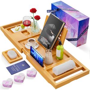 Original Wood Color Foldable Bamboo Bathtub Caddy, Bathtub Tray, Can Place Wine Glasses, Books, Mobile Phones Multifunctional Bath Tub, Suitable for Gifts in Various Festivals