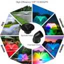 Goldlife Pond Fountain Aerator, F3 With 4 RGB Lights, 1HP 750W 110V Stainless Steel Floating Fountain With 100FT Power Cord Black Octagon Aerating Fountain Pump for Small Large Pond Lake Pool FishFarm