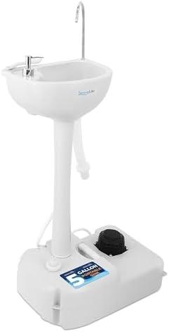 SereneLife Portable Camping Sink with 19L (5+ Gallon) Water Tank, Hands-Free Foot Pump, Soap Dispenser & Towel Holder, Compact Design with Carry Handle – Perfect for Camping, Worksites, Outdoors