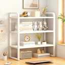Office Desk Shelf Organizer, Wood Desktop Bookshelf Supplies Storage Rack, Shelf for Top of Desk and Dresser and Cubicle Decor Aesthetic Bookshelf (White White-three Tier, 15.75 Lx7.87 Wx22.05 H)