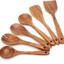Pure Neem Wooden Spoons for Cooking  Wooden Kitchen Utensils Set, 6 Pcs Neem Wood Utensil Set  Comfortable Grip NonStick Wooden Cooking Utensils  Set of 6 Pieces