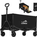 Collapsible Foldable Wagon, Heavy Duty Beach Cart with 140L Capacity and 220LBS Load, Portable Utility Grocery Wagon for Outdoor Camping Garden, Black