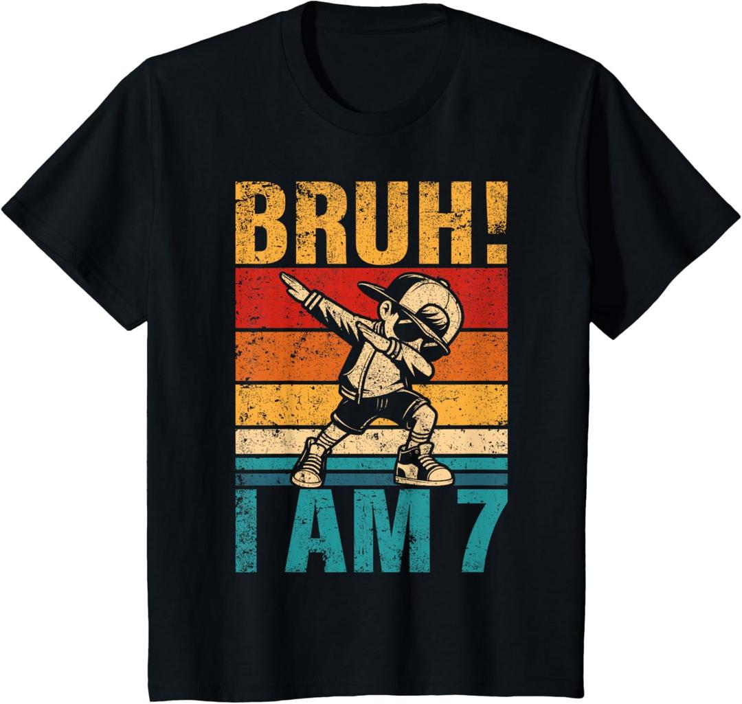 Kids 7 Year Old Birthday Dabbing Boy Bruh It's My 7th Birthday T-Shirt S