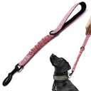 Short Dog Training Control Leash 18 Inch 1 Inch Wide Heavy Duty Elastic Traffic Bungee Leash with Padded Handle Suitable for Medium and Large Dogs(Pink)