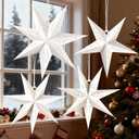 Large Paper Star Lanterns with Lights, 3D Hollow Out Christmas Paper Lanterns, 4Pcs Foldable Decorative Christmas Hanging Decorations for Xmas Wedding New Year Party Home Decor Indoor, 24/18 Inch
