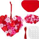 Whaline 12 Sets Button Valentines Ornament Kit Pink Heart Button Craft Hanging Decorations for DIY Home Activities Wedding Anniversary Party Favors Supplies