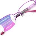 DEHOTRE Progressive Multifocal Reading Glasses Women No Line Bifocal Readers with Nose Pad Metal Half Frame Mid-Near Range 3ft Purple 2.00