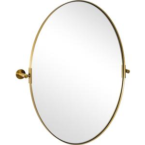 Gold Bathroom Mirror, 24" x 32" Tilting Vanity Oval Mirror for Wall, Brushed Gold Stainless Steel Metal Frame Pivot Mirror Hangs Vertically Wall-Mounted