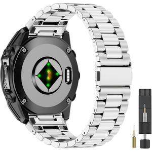 22mm Stainless Steel Metal Band Compatible with Garmin Fenix 8 Pro tactix 8 47mm/E/7/6/pro/5/Plus,Quick-fit Watch Strap for quatix 8 47mm 7/Pro/6/Forerunner 970/965/955/Descent G2 G1 Solar