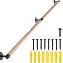 5 FT Wooden Stairs Handrails Wall Mount- Metal Support Wood Staircase Handrails, Interior Stair Railings, Banister Hand Railing, Outdoor Grab Bars Safety Handle for Elderly